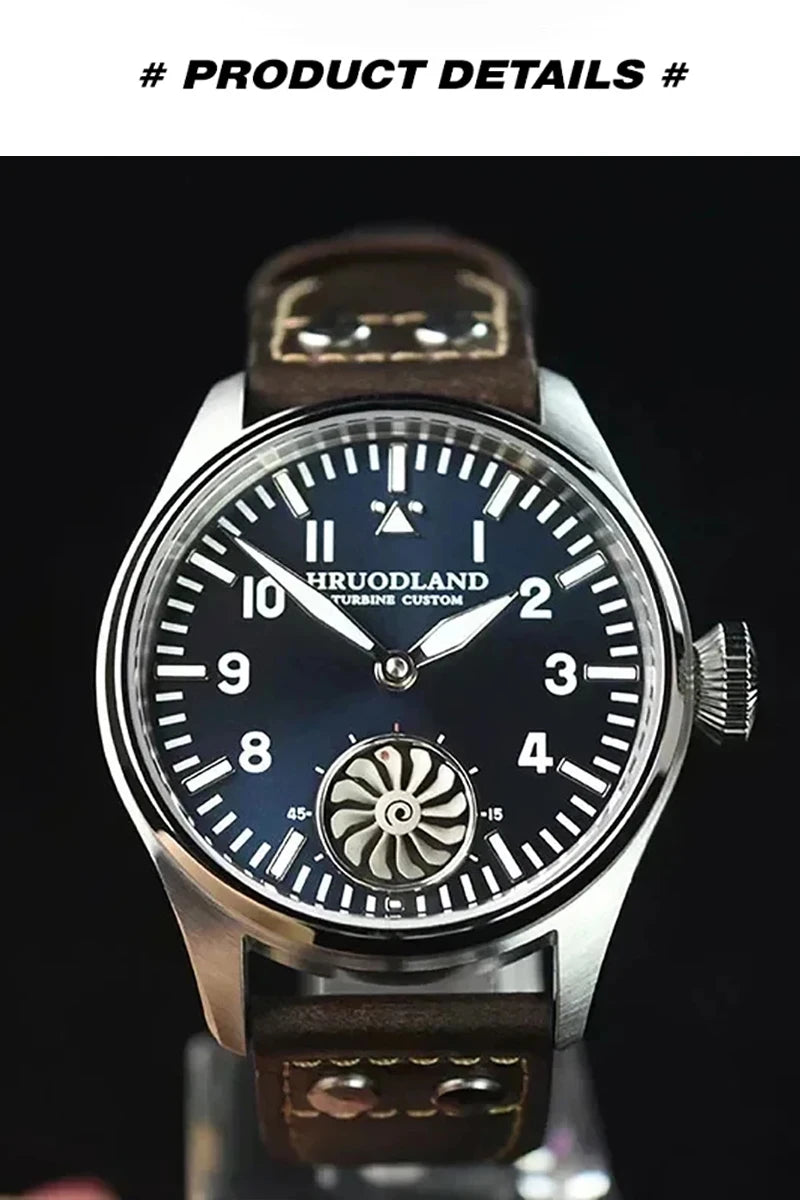 Hruodland Pilot St3620 Retro Men's Manual Mechanical Watch Luxury Sapphire Bgw-9 Night Light Turbine Waterproof 5Bar