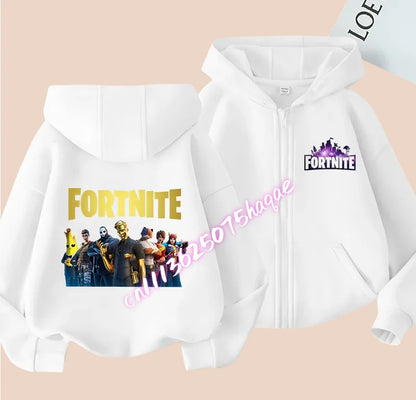 Casacos com capuz e fecho para criança Fortnites, sweatshirts Anime Fortress Night, sweatshirts gaming de primavera/outono, roupa desportiva infantil, presente