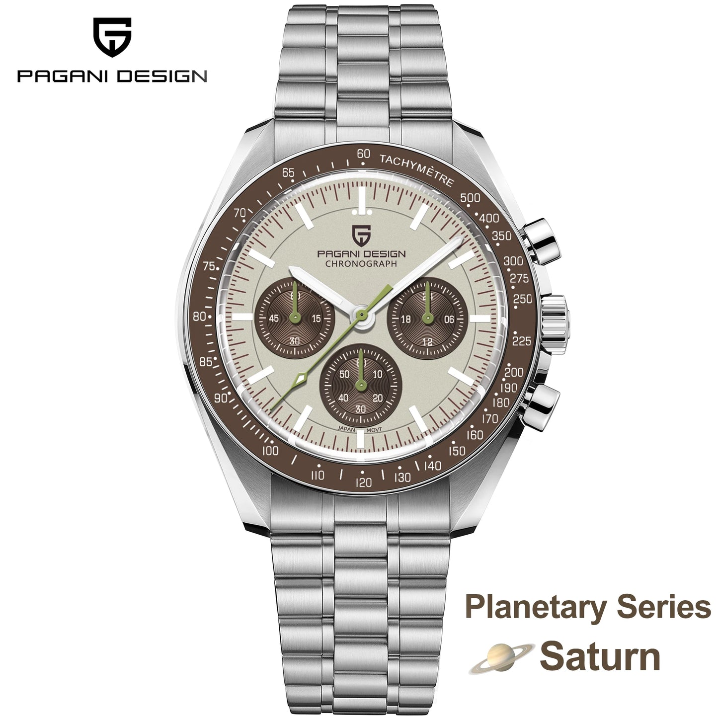 PAGANI DESIGN Saturn Men's Watches 2026 New Top Luxury Quartz Watch Men Light Tan Chronograph AR Sapphire crystal Wristwatch Men