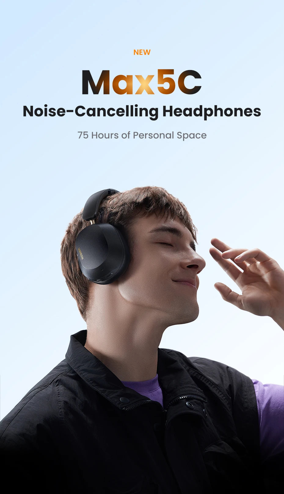 UGREEN Max5c Wireless Bluetooth Headphones ANC 43dB – Hi-Res LDAC Noise Cancelling Headphones with Spatial Audio & 75H Battery Life
