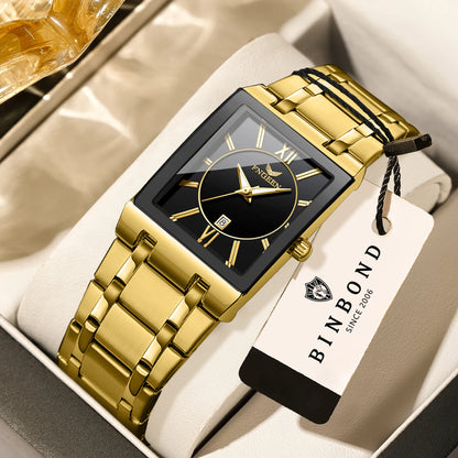 Reloj de pulsera de lujo BINBOND con mecanismo de cuarzo de alta precisión para hombre, luminiscente, resistente al agua, con fecha automática, fabricado en acero inoxidable duradero y de estilo informal.