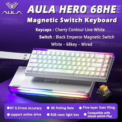 AULA HERO 68HE Teclado Mecânico Gaming RGB com Switch Magnético Rapid Trigger Retorno 8K com Fio Teclado Personalizado para Esports