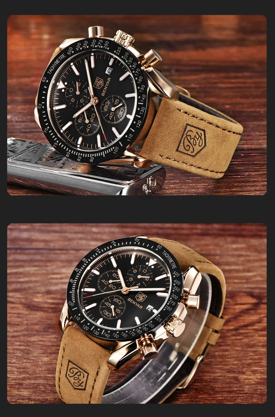 Reloj para hombre BENYAR 5140, reloj deportivo informal, reloj de cuarzo de lujo resistente al agua, cronógrafo militar de marca de alta gama.