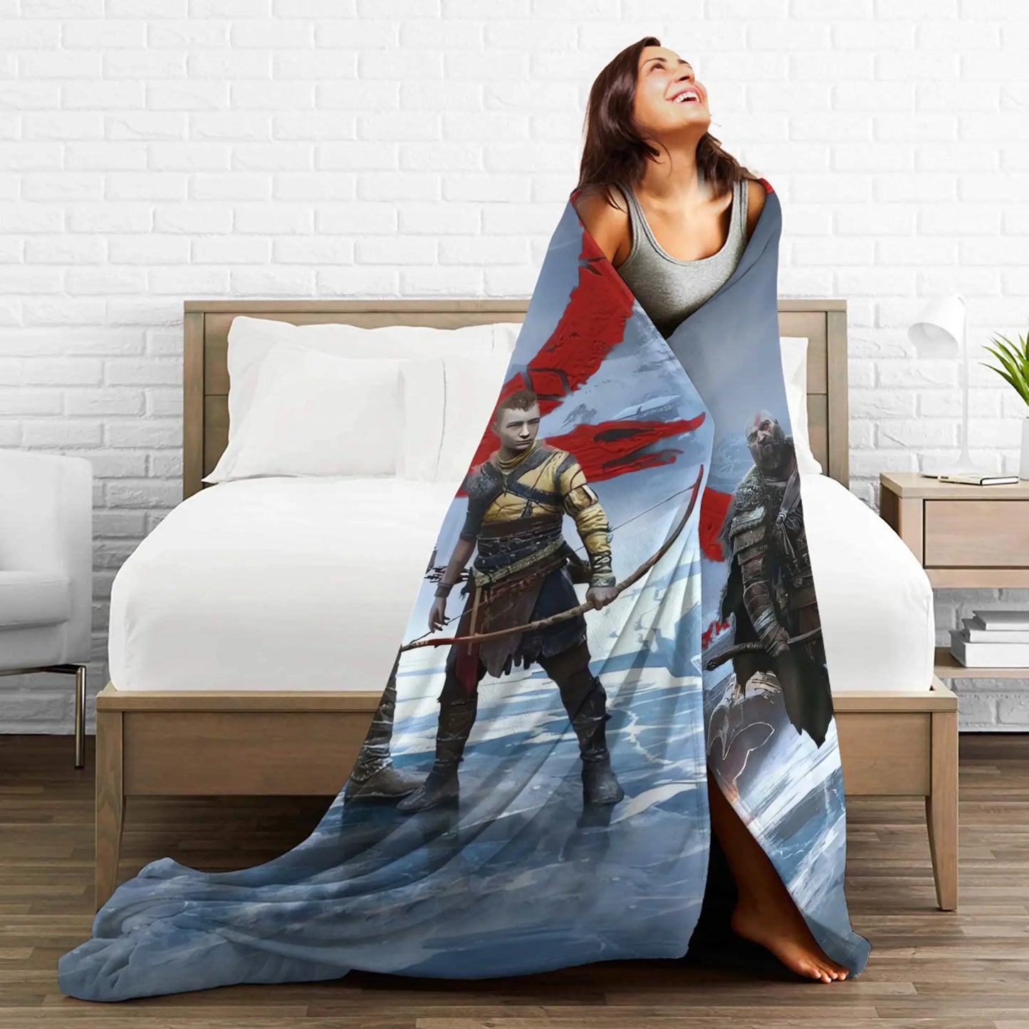 God of War Game Gamers Kratos Warm Blanket  Decorative Plush Throw Blanket Funny Couch Bed Flannel Bedspread Sofa Bed Cover