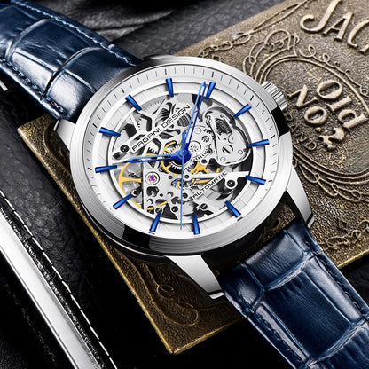 PAGANI DESIGN New Skeleton Men's Mechanical Watches Top Luxury Automatic Watch Men Blue Leather Waterproof Wrist watch Men