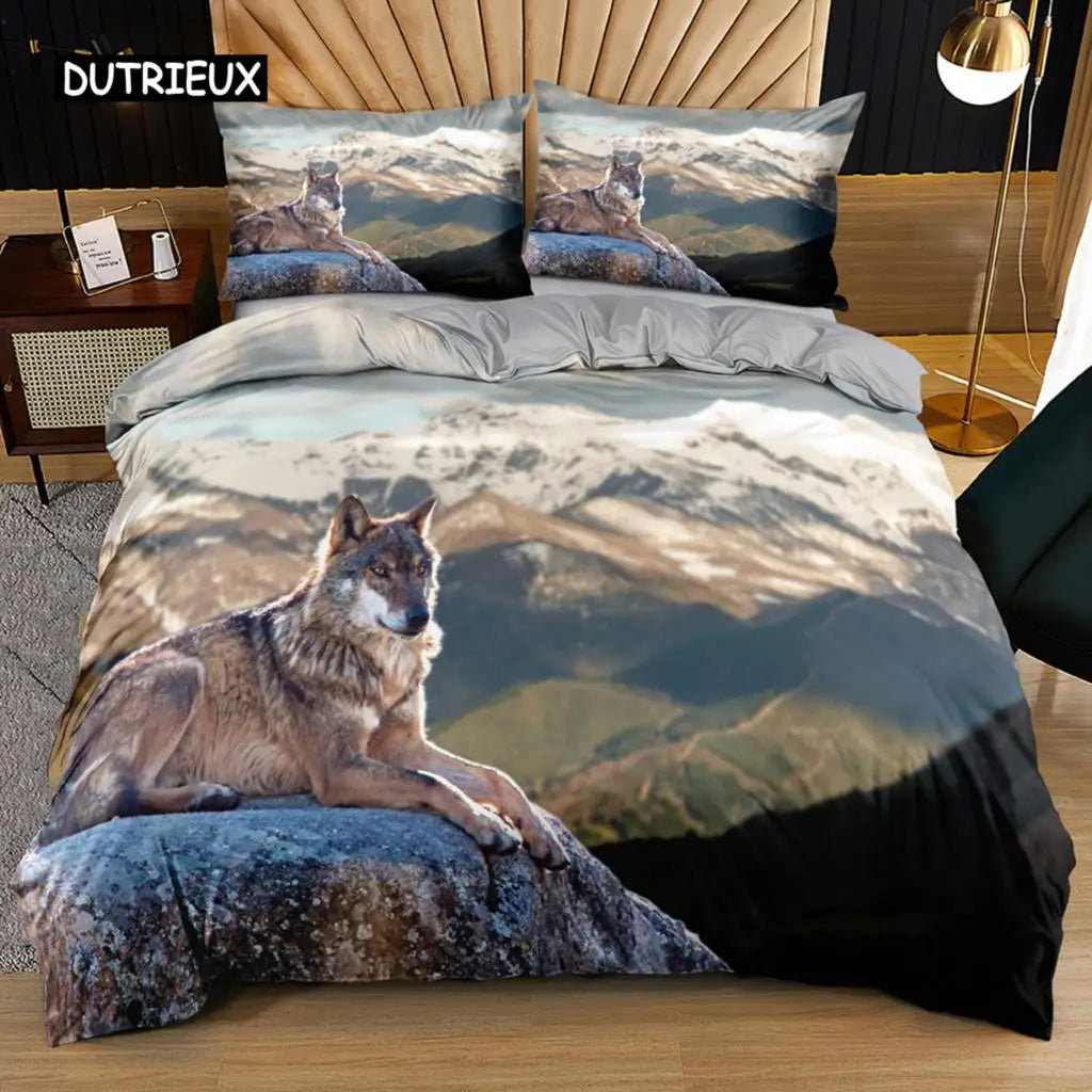 Conjunto de Cama 3D Lobo Preto e Branco com Apanhador de Sonhos em Estilo Tribal Étnico, Capa de Edredão para Adolescentes, Adultos, Mulheres e Homens, Decoração de Quarto