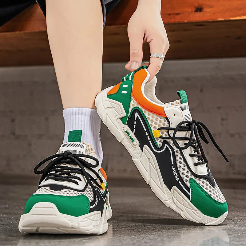 Men's Sports Shoes Summer Mesh Casual Fashion Lace-Up Walking Shoes 2026 New Youth Daily Commuting Comfortable Versatile Sneakers