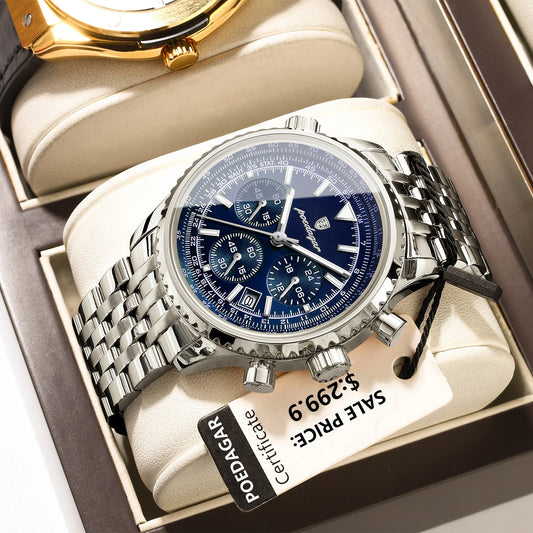 POEDAGAR Fashion Military Men's Watches Waterproof Luminous Date Chronograph Man Watch Stainless Steel Luxury Quartz Male Clock