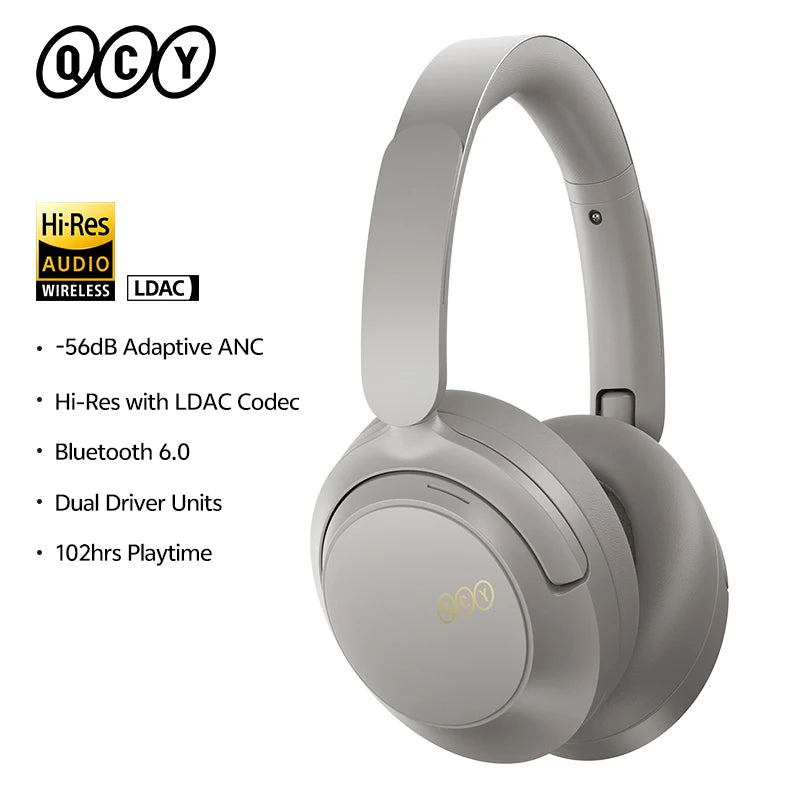 Auscultadores Over-Ear QCY H3S ANC Bluetooth 6.0 – Áudio Espacial Hi-Res LDAC, Cancelamento de Ruído Adaptativo -56dB, Auscultadores Sem Fios