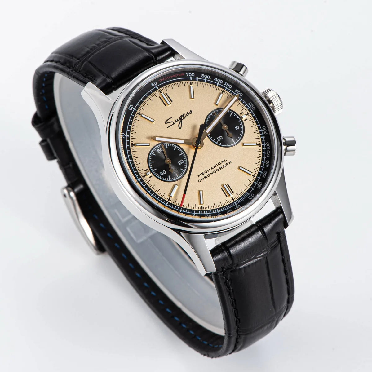 Sugess 1963 Pilot Watch Men Mechanical Chronograph Panda Wristwatch Air Force Sapphire Waterproof for Seagull Movement ST1901 v3