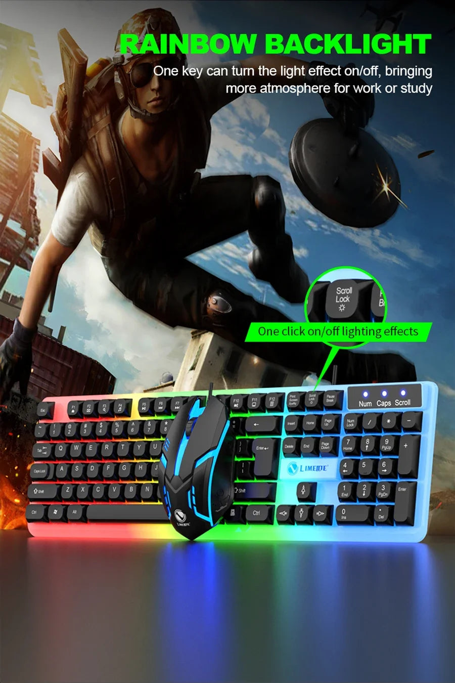 NG GTX350 Set gaming tastiera e mouse per computer e laptop, kit gamer con retroilluminazione LED, tastiera USB cablata GTX350 - Nero