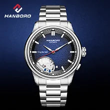Mechanische Herrenuhr HANBORO – Automatikwerk, Wecker, Stundenschlag, wasserdicht bis 100 m, Saphirglas, Edelstahlgehäuse, elegantes und einzigartiges Design.