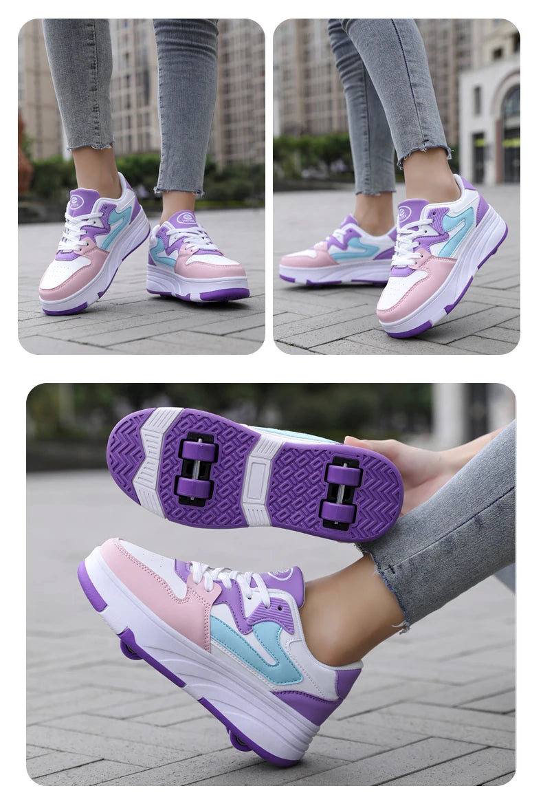 Children's Outdoor Sports Roller Skates Shoes Single Row Wheel Kids Sliding Shoes Four-Wheel for Boys and Girls