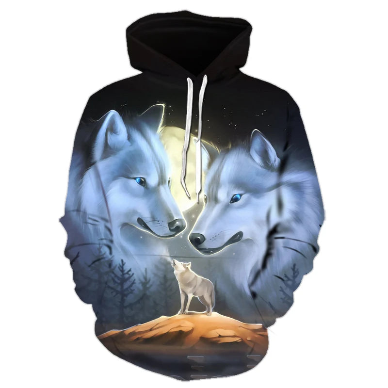 Felpe con cappuccio oversize 3D Animal Wolf da uomo e donna, moda casual, pullover hip hop Harajuku streetwear