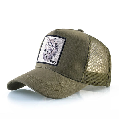 Modebaseballkasket med broderet ulve-patch, snapback, hiphop-trucker-kasket, til mænd og kvinder, udendørs, åndbar kasket med skygge