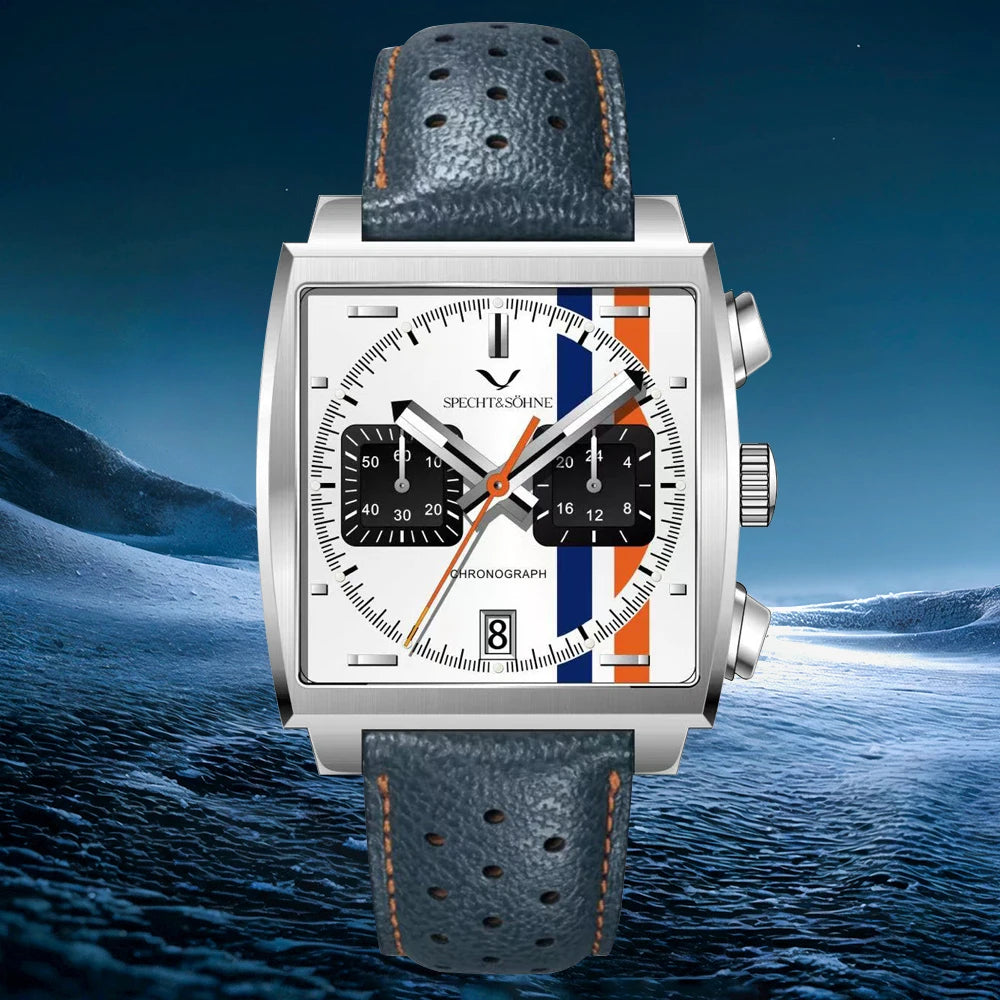 2024 Specht & Sohne New Classic Men's Quartz Watch Blue Color Stainless Steel Japan VK63 Movement Genuine Leather Montre Homme 39MM