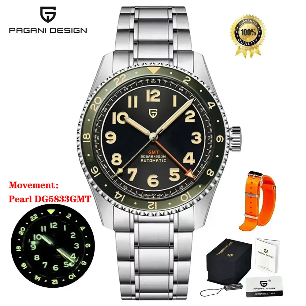 PAGANI DESIGN 2026 NEW Top GMT Men Automatic Mechanical Watches Pearl DG5833 Waterproof Luminous Sapphire Glass reloj hombre