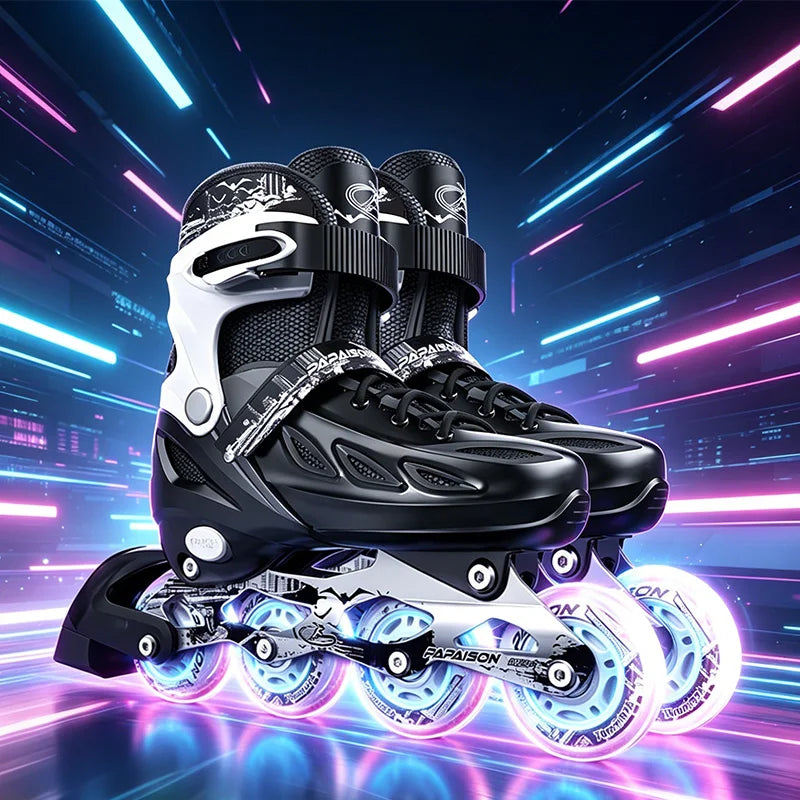 Inline Skates Boy Black Adjustable Size Pink Girl Children Sports Rollerblades High Speed New LED Light-Up Professional