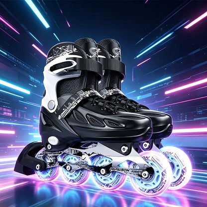 Inline Skates Boy Black Adjustable Size Pink Girl Children Sports Rollerblades High Speed New LED Light-Up Professional