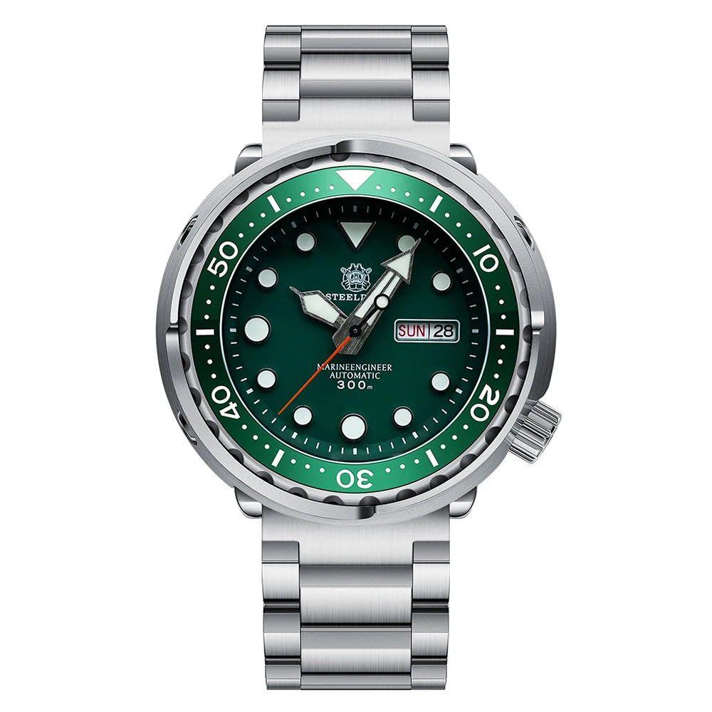 STEELDIVE SD1975W Black Dial Day and Date Function NH36 Automatic Movement 47.5mm Super Luminous 300M Waterproof Tuna Can Watch