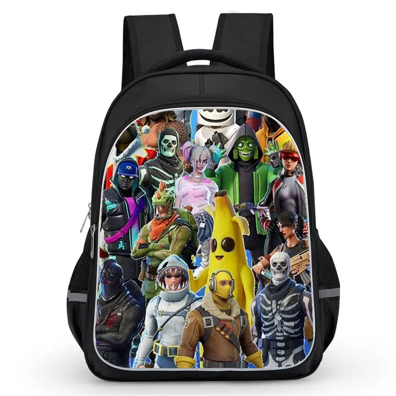 16 Inch Fortnite Cartoon Backpack Unisex for Boys and Girls with Dual Zippers Large Capacity Lightweight Student Backpack