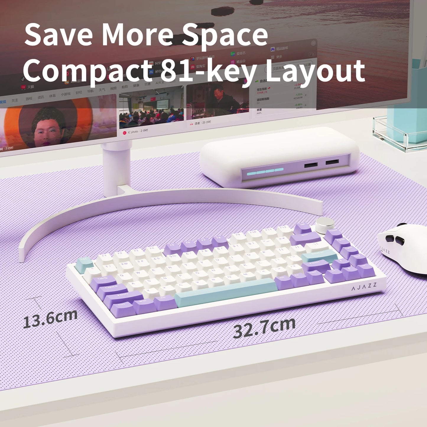 AJAZZ AK820 75% Wired Mechanical Keyboard: Hot‑Swappable, RGB/White/Ice‑Blue Backlit, Volume Knob Control | For Office & Gaming