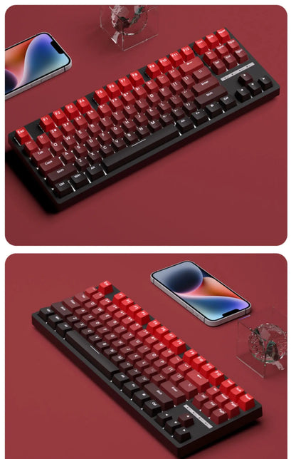 Nuevas teclas para teclado mecánico gaming 60/64/84/98/108 con interruptores MX, 135 teclas OEM PBT con grabado lateral y color degradado rojo y negro