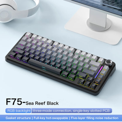 Teclado mecánico F75 FREEWOLF * AULA F75 Bluetooth trimodo, diseñado para gaming y uso de oficina