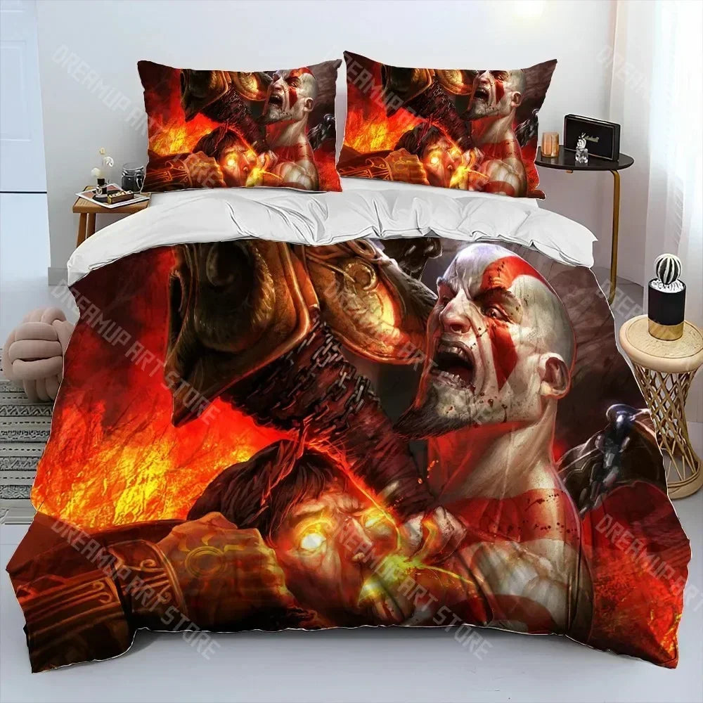 God of War Game Gamers Kratos Comforter Bedding Set,Duvet Cover Bed Set Quilt Cover Pillowcase,king Queen Size Bedding Set Kids