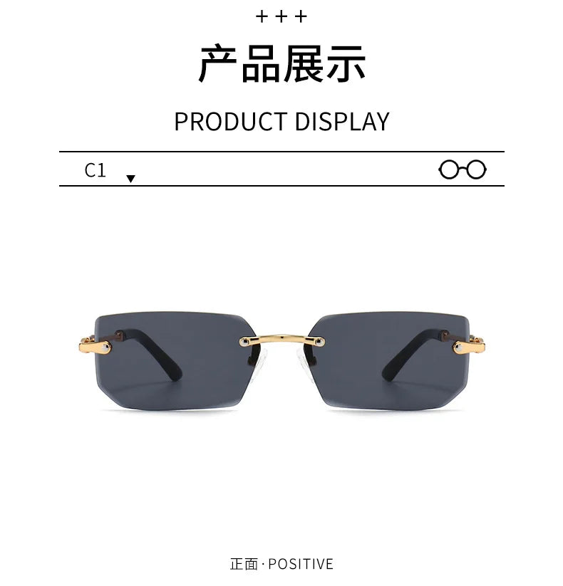 Fashion Rimless Rectangle Sunglasses Popular Women Men Shades Small Square Sun Glasses For Female Male Summer Traveling