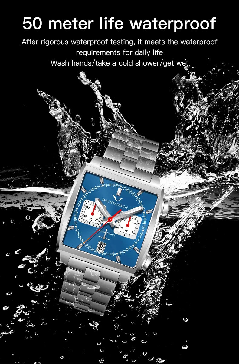 2024 Specht & Sohne New Classic Men's Quartz Watch Blue Color Stainless Steel Japan VK63 Movement Genuine Leather Montre Homme 39MM
