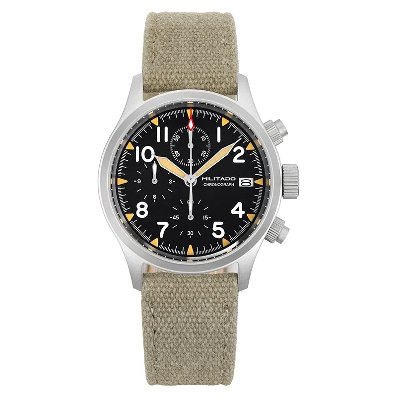 Relógio cronógrafo de quartzo Militado VK61 VK67 39mm, caixa em aço inoxidável 316L, 3 mostradores, impermeável 100M, relógio militar multifunções