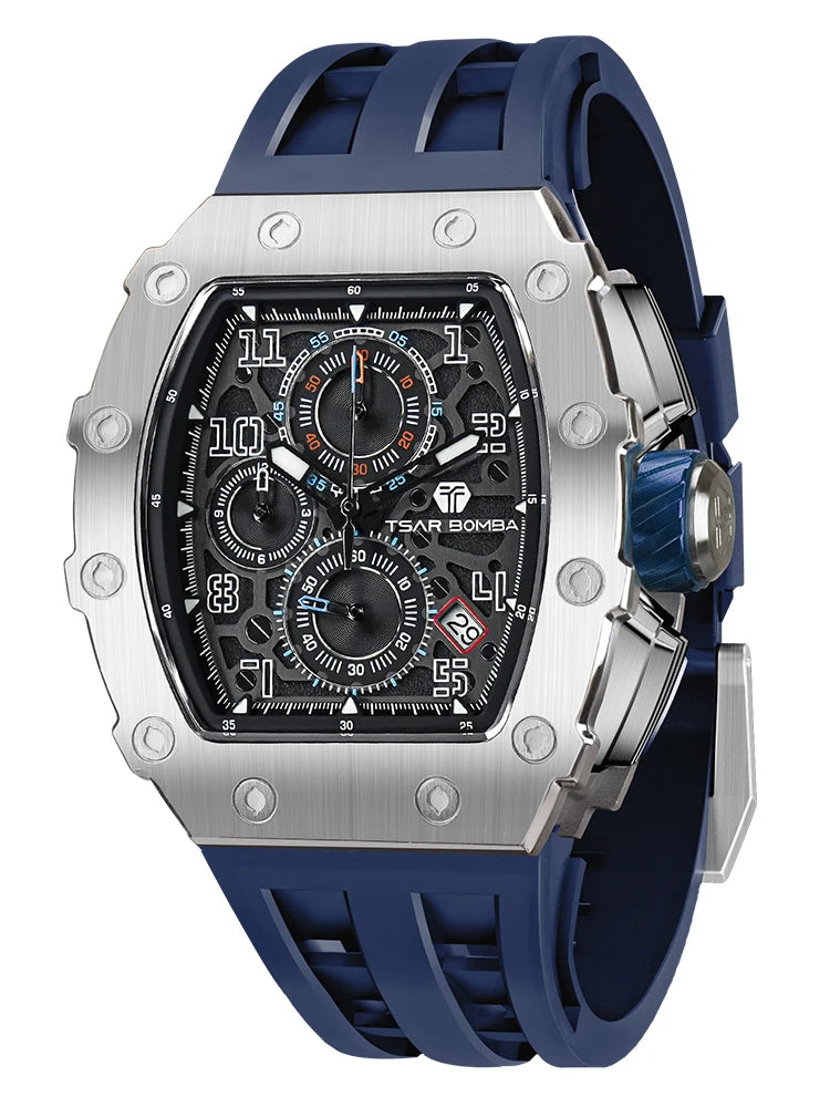 TSAR BOMBA Watch for Men Luxury Brand Tonneau Design Waterproof Clock Stainless Steel Wristwatch Fashion Rectangle Men's Watch