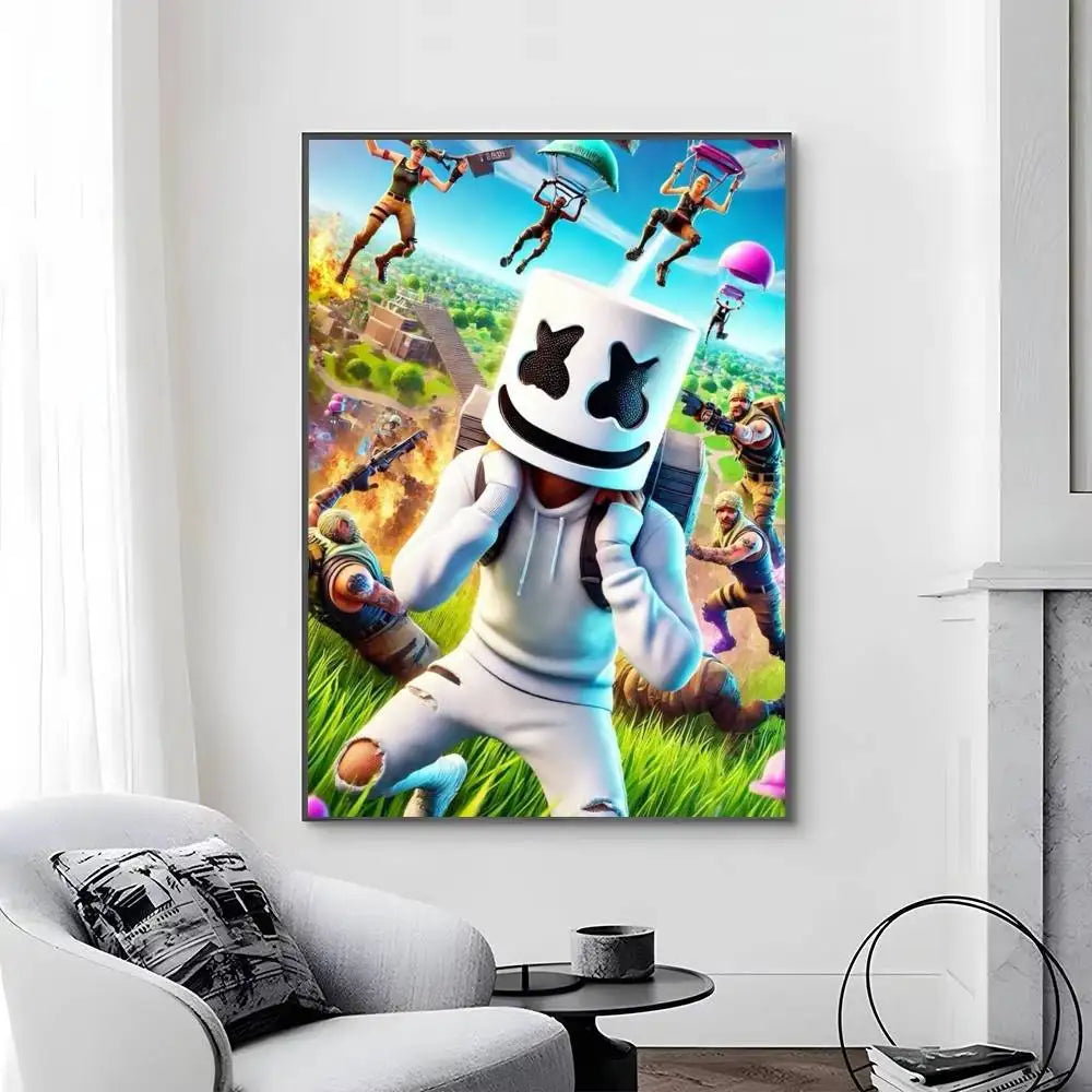 Game F-F-Fortnite Posters Self-Adhesive Waterproof Ideal For Living Room Bedroom Bar Decoration