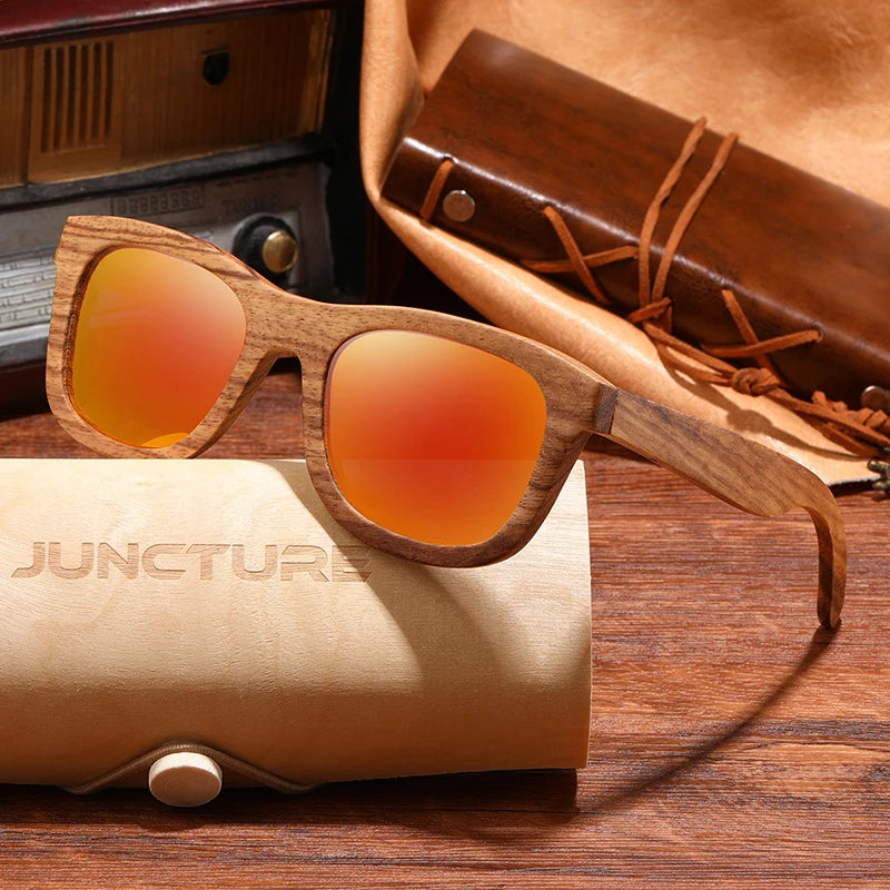 JUNCTURE Fashion Bamboo Wood Vintage Square Sunglasses Men Women Luxury Brand Designer Sun Glasses Wooden Driving UV400 Eyewear