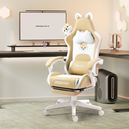 Sedia da gaming carina con orecchie da gatto, poggiapiedi, rosa kawaii, sedia per computer ergonomica con schienale alto, seduta gamer e supporto lombare a zampa di gatto
