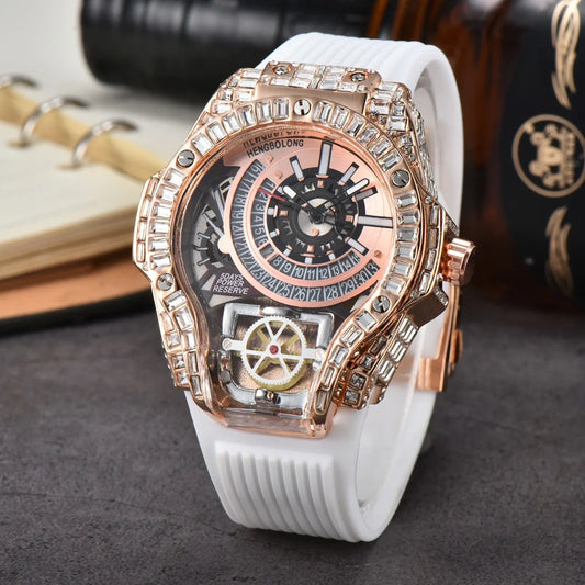 Full diamond Case Business Luxury Top Mens Watches Rubber Strap Color Creative Decorative Quartz Watch Men AAA Clocks Relogio