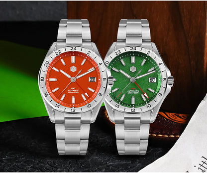 Reloj de lujo para hombre San Martin 39mm con esfera de aventurina, NH34 GMT automático mecánico, zafiro, resistente al agua, luminoso, SN0129