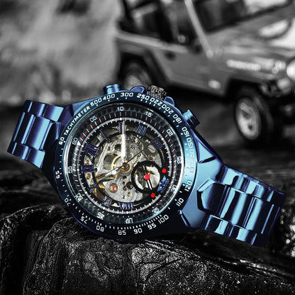 WINNER automatisch herenhorloge – Transparant skeletmodel, lichtgevende wijzers, roestvrijstalen band, mechanisch horloge van een luxemerk