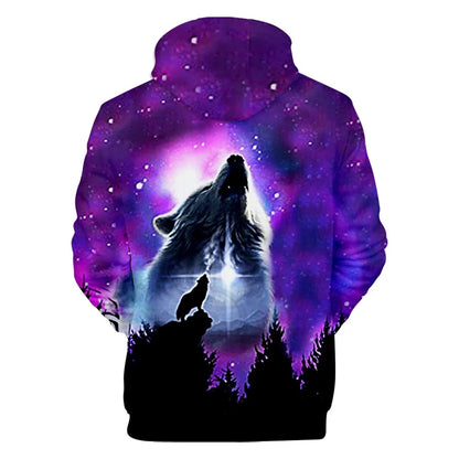 Sweatshirt com Capuz Cool Space Galaxy Wolf para Homem — Lobo Brilhante, Estilo Fashion, Pullover de Primavera e Outono