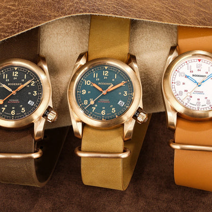Relógio masculino Boderry Field Watches VOYAGER, caixa em bronze, mecânico automático, 100M impermeável, estilo militar, marca de topo