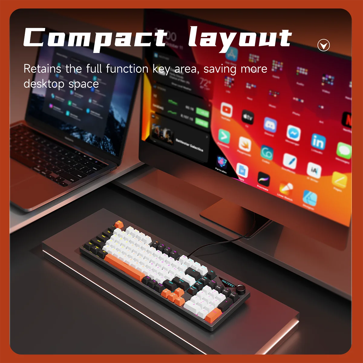 AJAZZ NK98 Wired Mechanical Keyboard: Full-Key Hot-Swap, 98-Key Layout for Precise Performance; Wired, Stable Control, Multi-System Compatibility; Windows Vista/XP/7/8/10/17, Mac: Wired connection for stable control and low latency