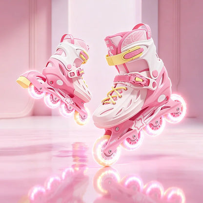 Inline Skates Boy Black Adjustable Size Pink Girl Children Sports Rollerblades High Speed New LED Light-Up Professional