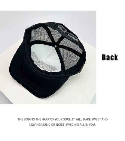 Novos bonés de basebol unissexo com blocos de cor, estampado com letras e bordado, estilo hip-hop, em malha respirável, com pala para proteção solar, bonés trucker urbanos e versáteis