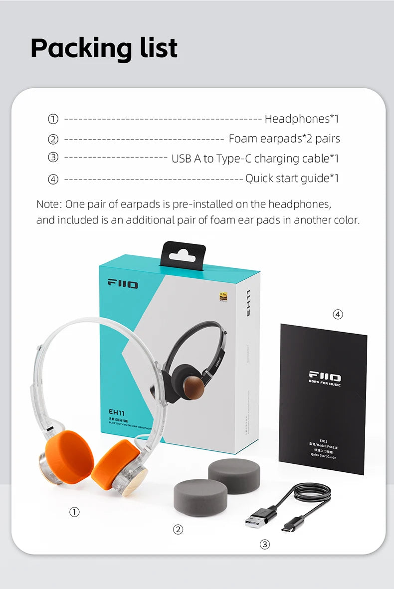 Auriculares Bluetooth On-Ear FIIO EH11 – Diadema inalámbrica Hi-Res LDAC con graves, batería de 30H, conexión a dos dispositivos y diseño retro ligero