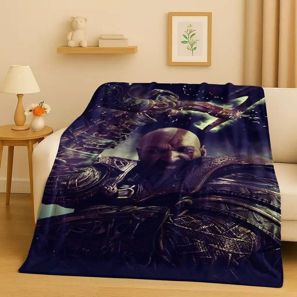 3D Kratos God of War Games Cartoon Gamer Flannel Blanket,Ultra Soft Warm Plush Throw for Home Bedroom Bed Sofa Cover Picnic Kids
