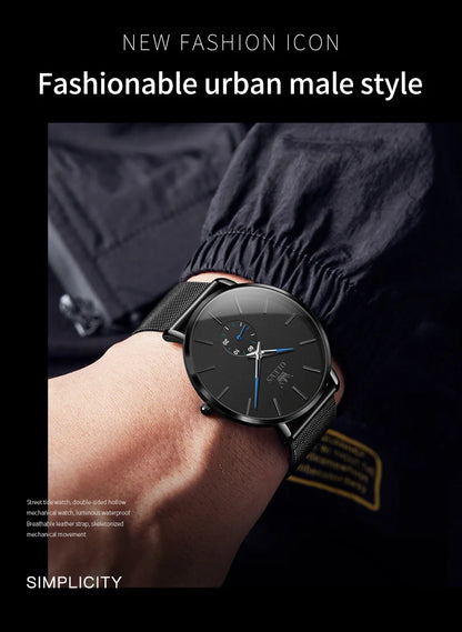 OLEVS 9954 Fashion Men's Watches Minimalism Ultrathin Original Quartz Wristwatch Waterproof Watch for Man Luminous Casual Mesh