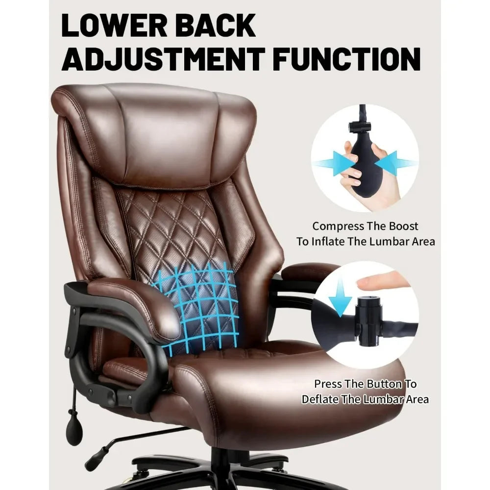 Sedia da ufficio Big & Tall 500Lbs, ampia seduta con molle dal design executive, sedia da scrivania girevole a 360 con rotelle heavy duty