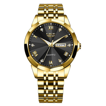 Montre-bracelet à quartz pour femme LIGE – Élégante et luxueuse, affichant la date et le jour de la semaine – Montre simple et étanche, idéale comme cadeau pour femme