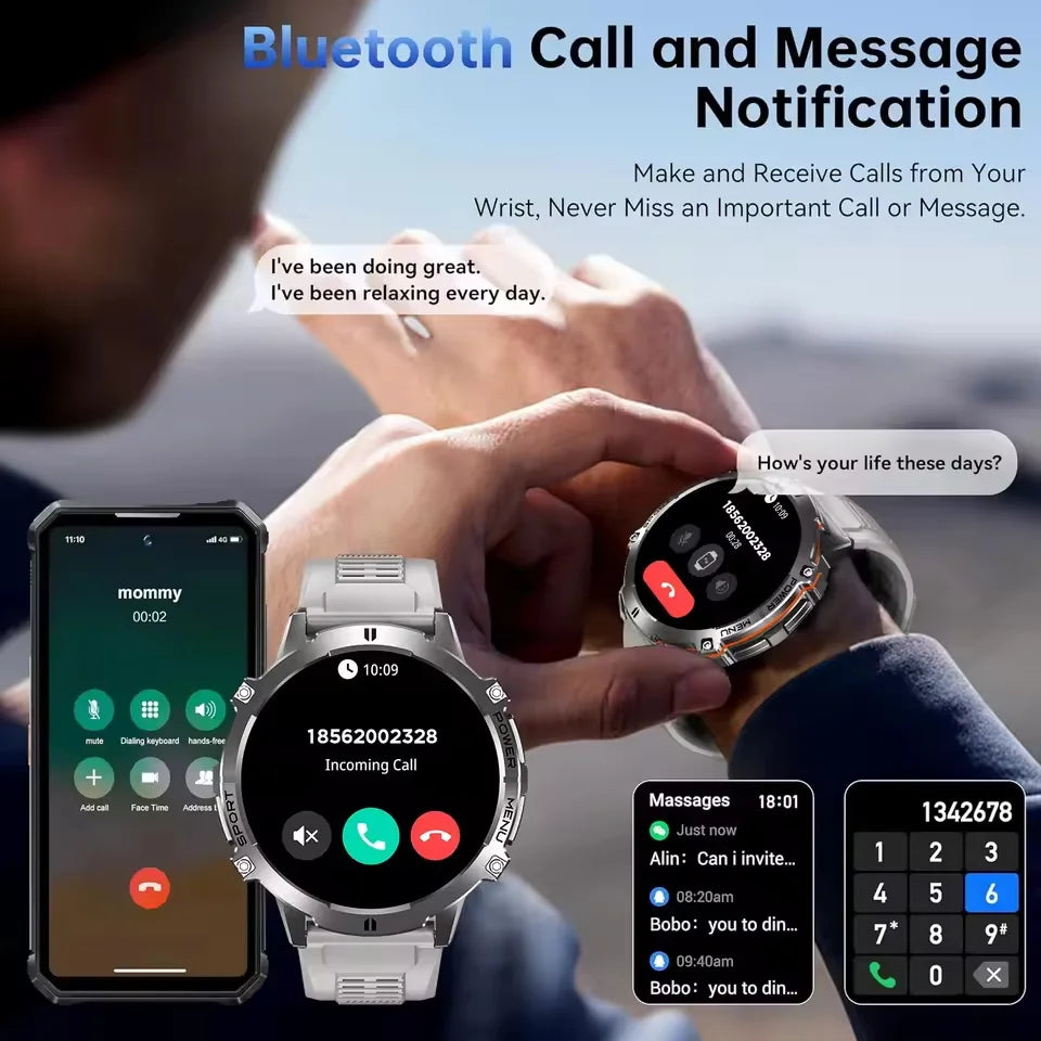 2026 Novo Smartwatch Militar TANK X3 para Homem, Bateria 1000mAh, 10ATM À Prova de Água para Natação, Percurso GPS, Ecrã AMOLED HD de 1.75", Chamadas e Desporto